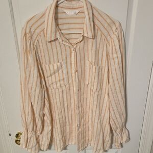 LC Lauren Conrad Men's Shirt in Orange and White Stripes